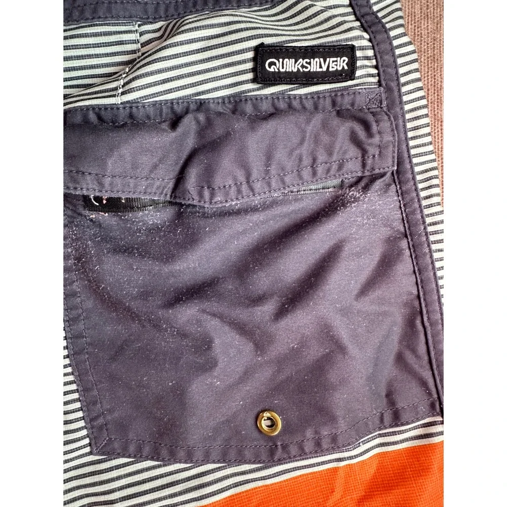 Quiksilver Highline Board Shorts Mens 36 Striped Orange Grey Recycled Swim Trunk